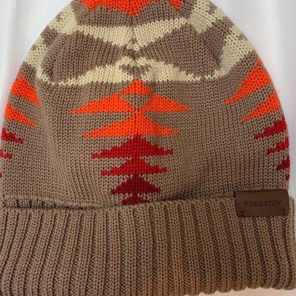 Pendleton Tan and Orange Patterned Beanie - Picture 3 of 3